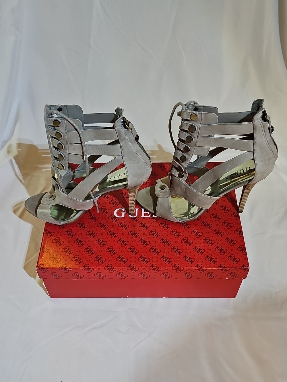 Guess Gray Strappy Cut-Out High Heel Sandals